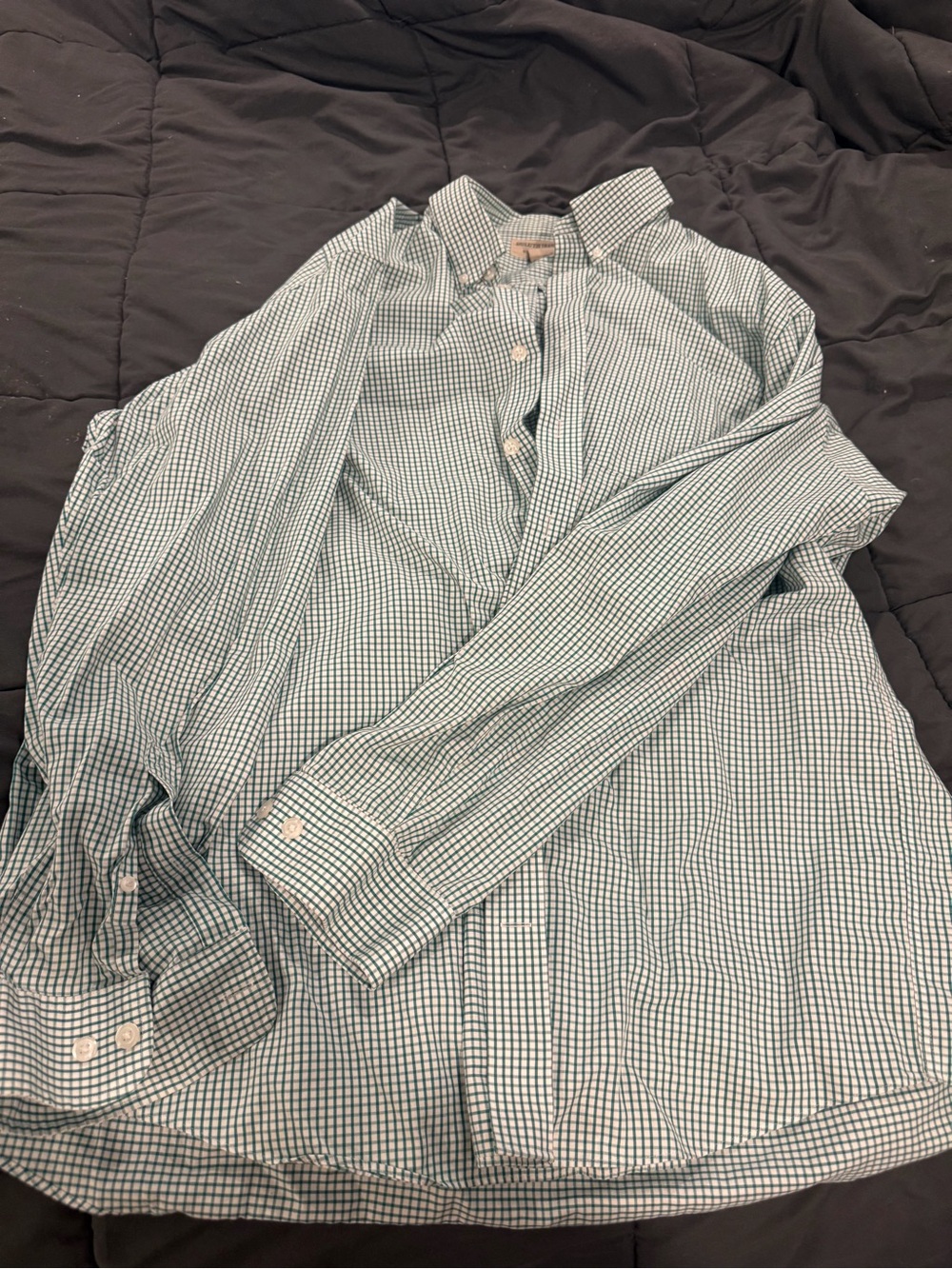 Duluth Trading Co Green Gingham Button-Down Shirt
